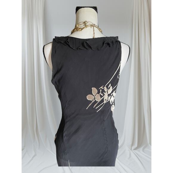 Sue Wong Womens Silk BurnedOut Midi Slip Black Tan dress 90s Y2K Vintage 12 L 10 - Picture 10 of 15
